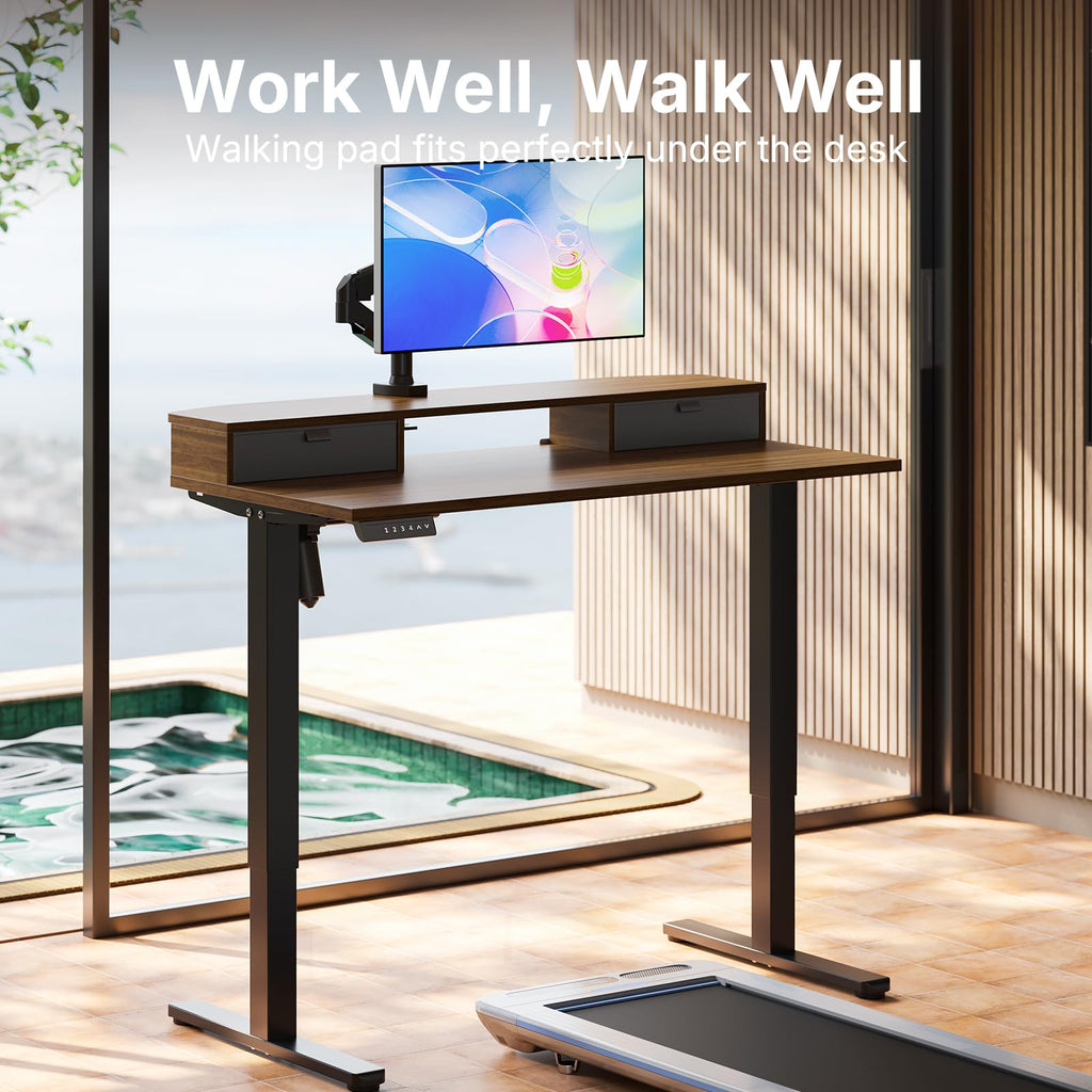 HUANUO Standing Desk with Drawers, 100x60cm, Walnut - image 2