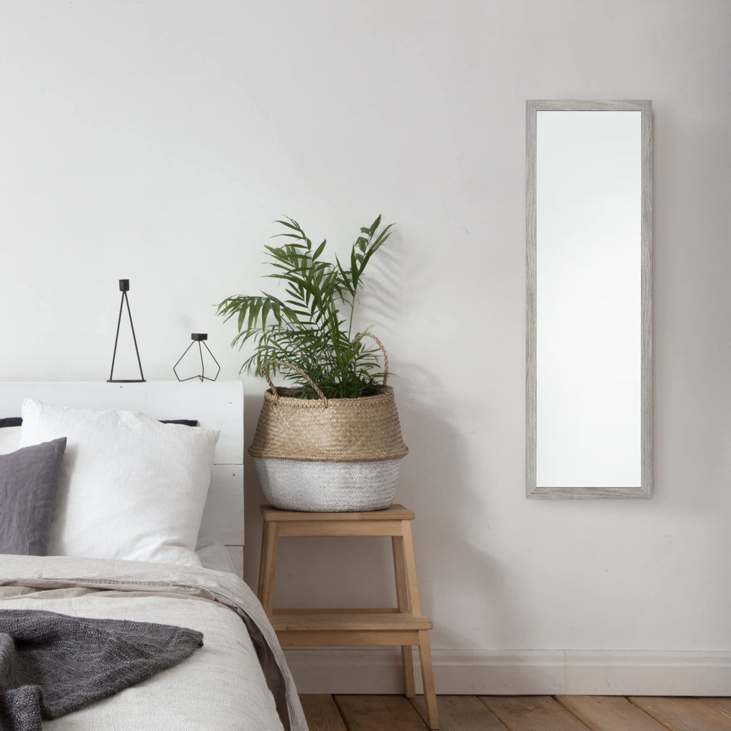 Full Length Wall Mounted Mirror | Grey Oak Wood | 35x110cm
