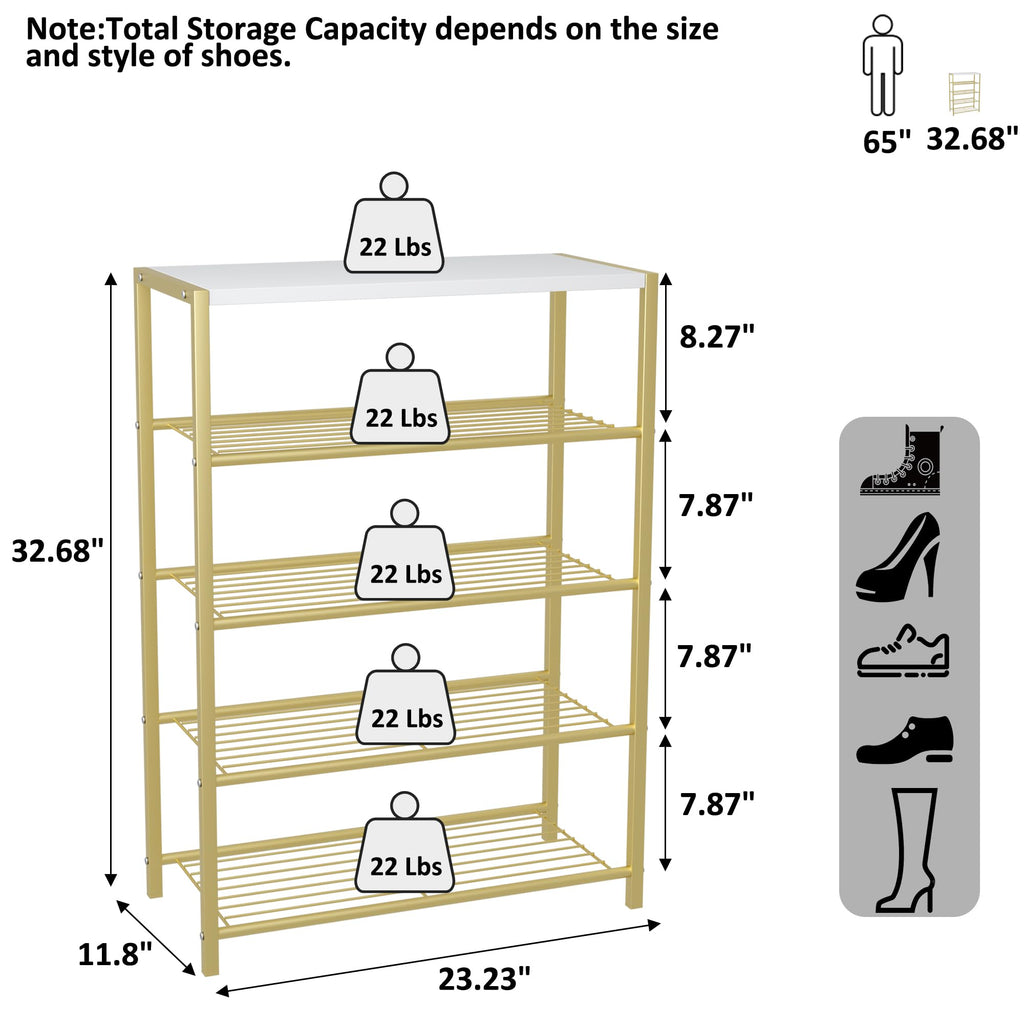 HOME BI 5-Tier Metal Shoe Rack | Industrial Storage Organizer with MDF Top