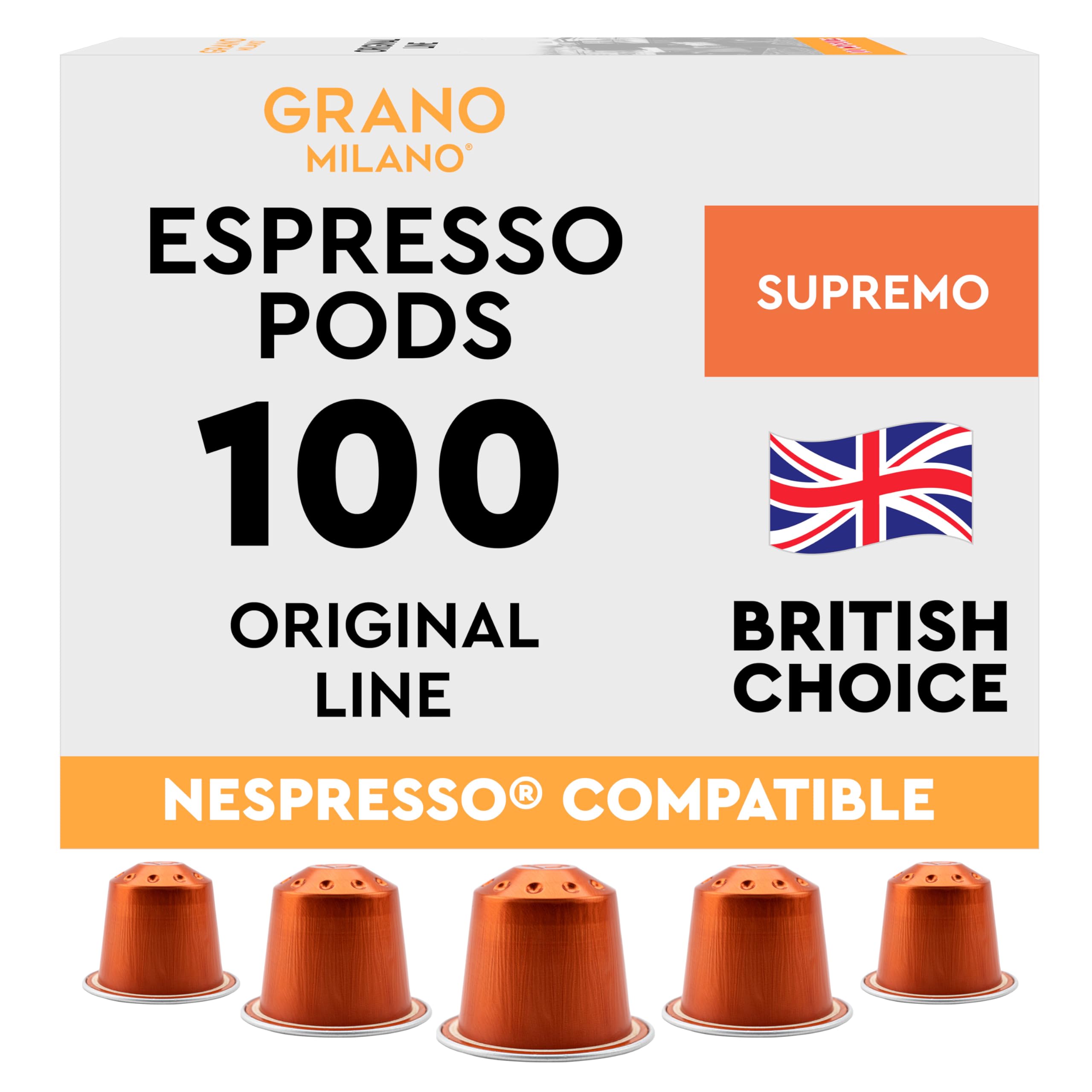 Grano Milano Supremo Coffee Pods - 100 Nespresso Compatible Capsules
