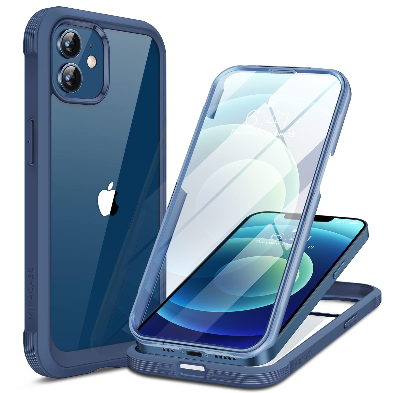 Miracase iPhone 12/12 Pro Case with Built-in Screen Protector – Dark Blue