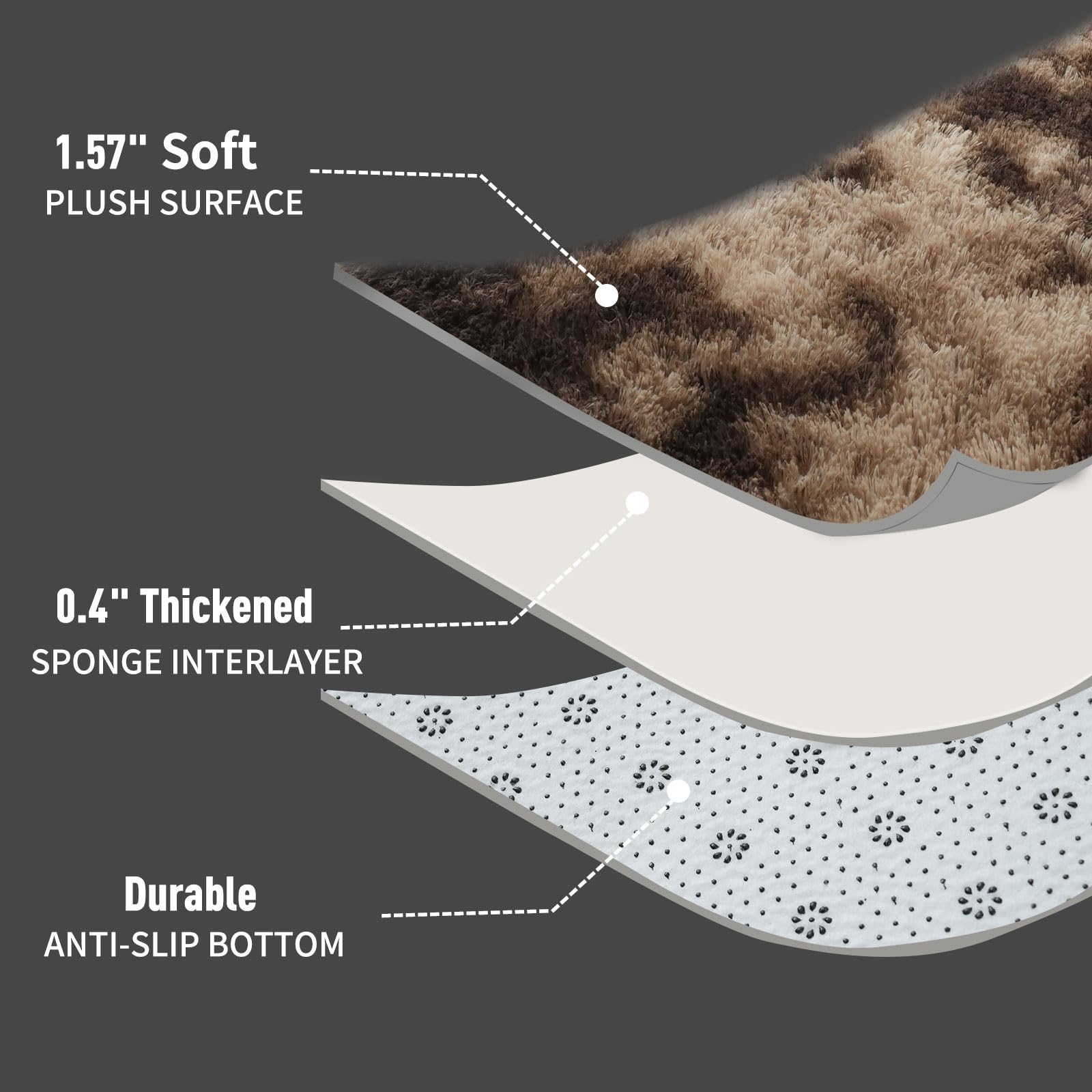Yuanlne Grey Shaggy Area Rug – 240x300cm Washable Non-Slip Fluffy Carpet