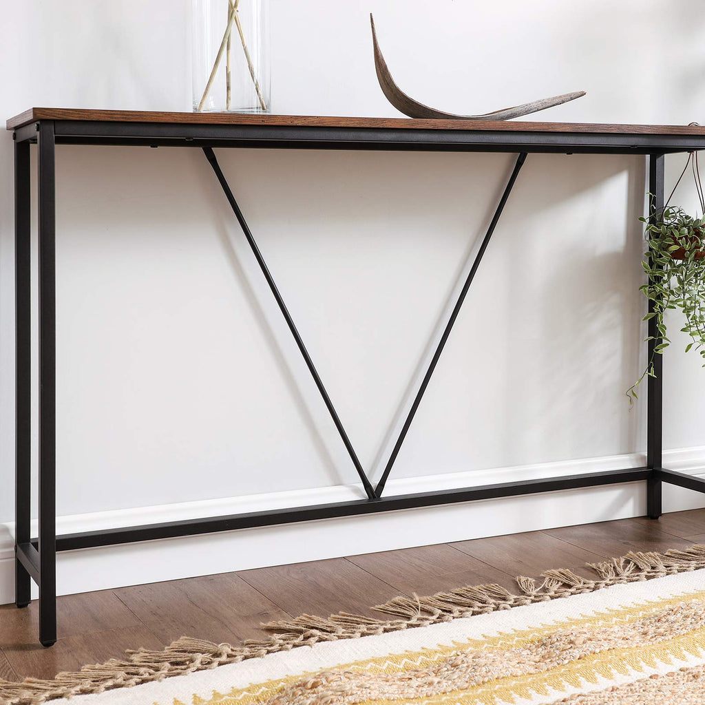 VASAGLE Slim Console Table – Industrial Hallway Sofa Table, Rustic Brown