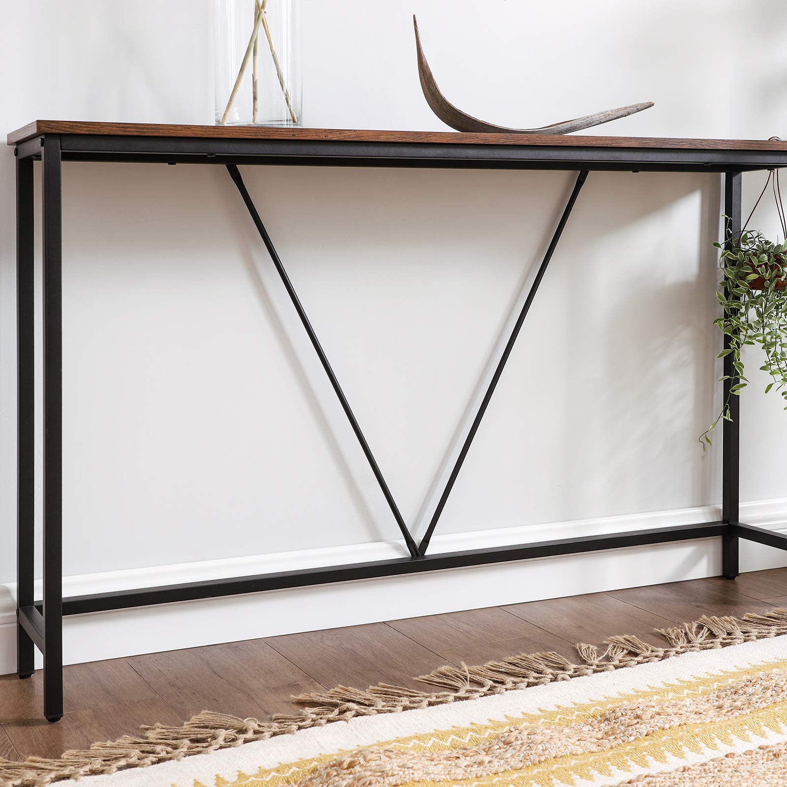 VASAGLE Slim Console Table – Industrial Hallway Sofa Table, Rustic Brown
