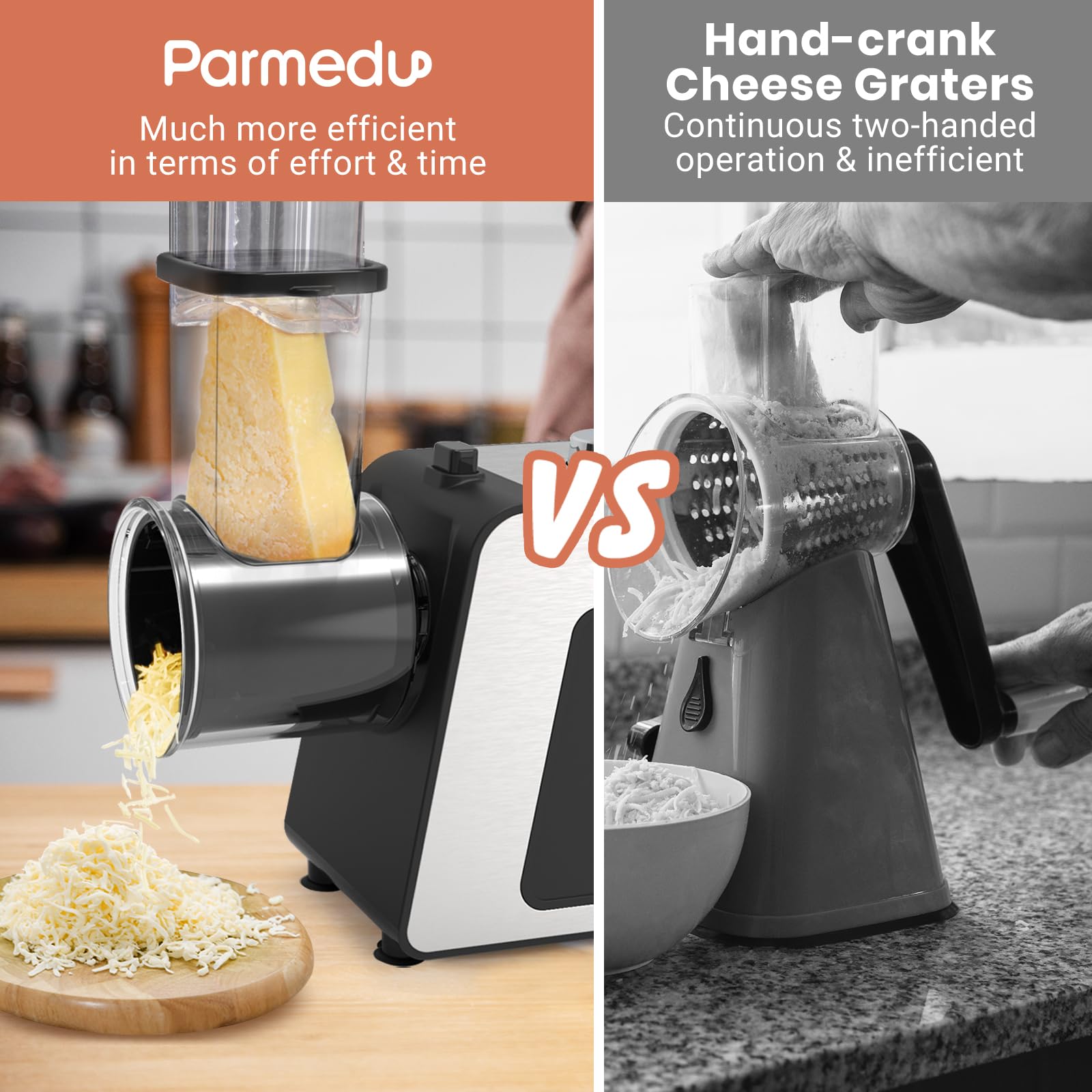 Parmedu 2-in-1 Electric Cheese Grater & Meat Grinder with 12 Attachments