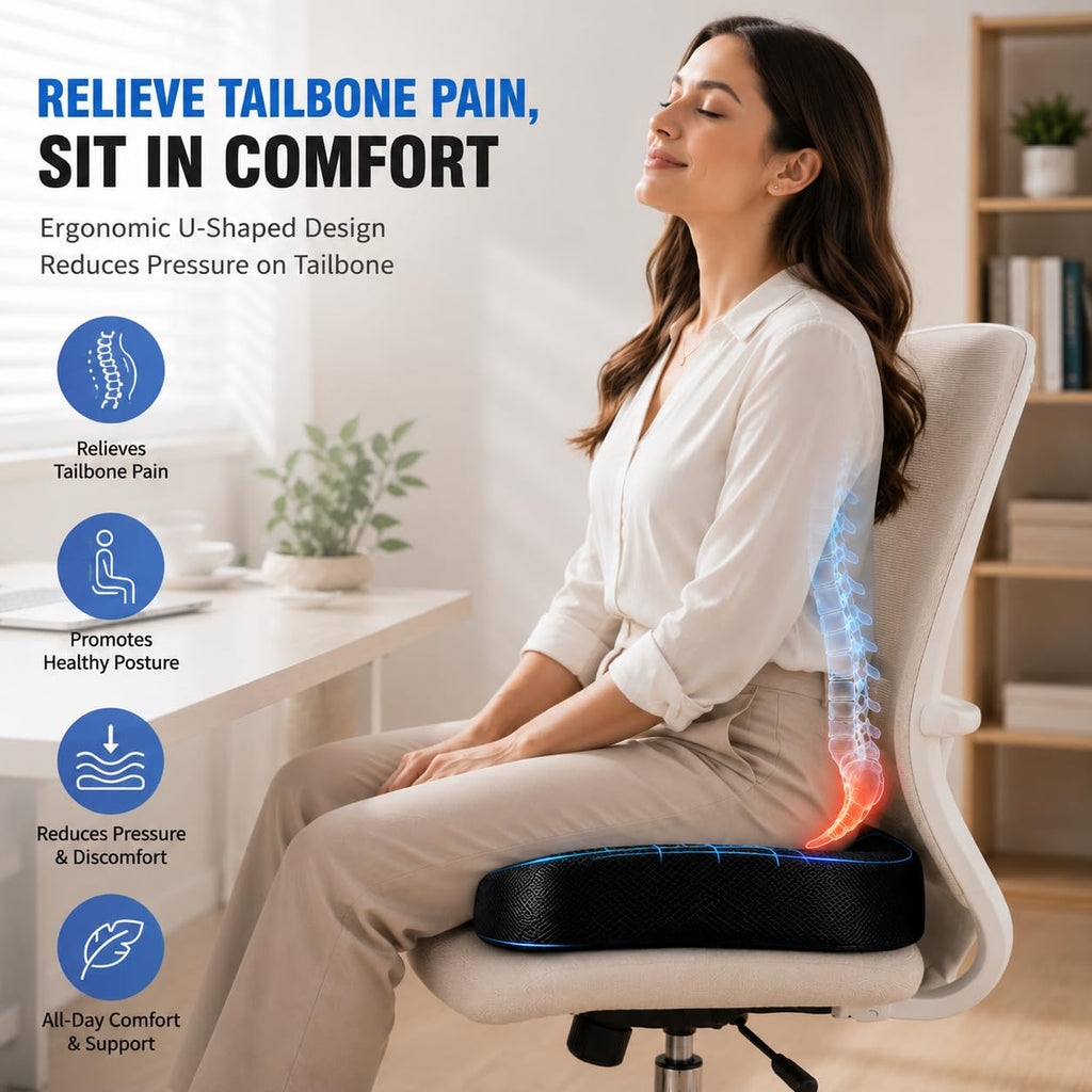 Wonder Care Orthopedic Coccyx Cusion | High Density Memory Foam for Back Pain, Sciatica, Tailbone Relief Velvet Cover, 70Kg