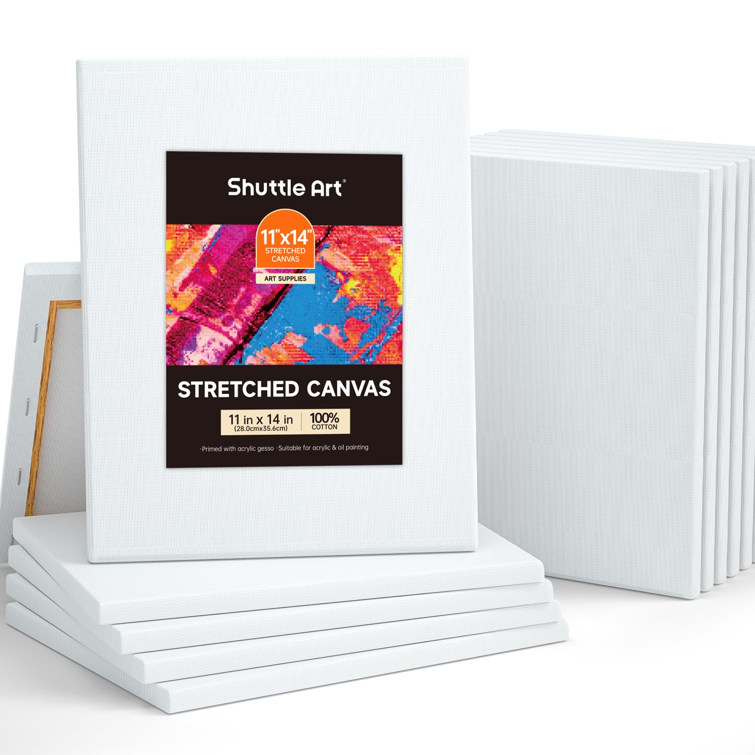 Shuttle Art 11x14 Canvas Boards - 12 Pack Primed 100% Cotton Canvases