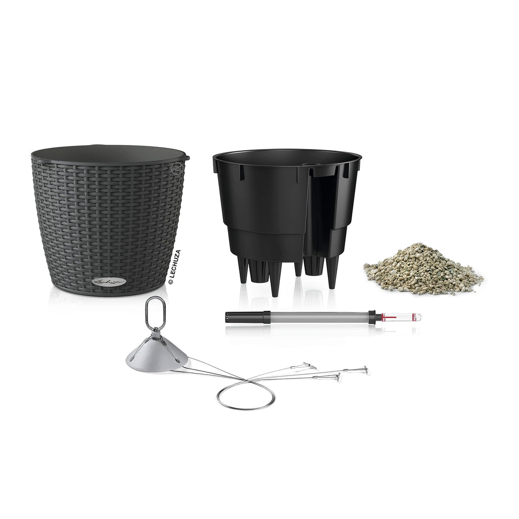Lechuza NIDO Cottage 28 Self-Watering Hanging Planter | Rattan Granite