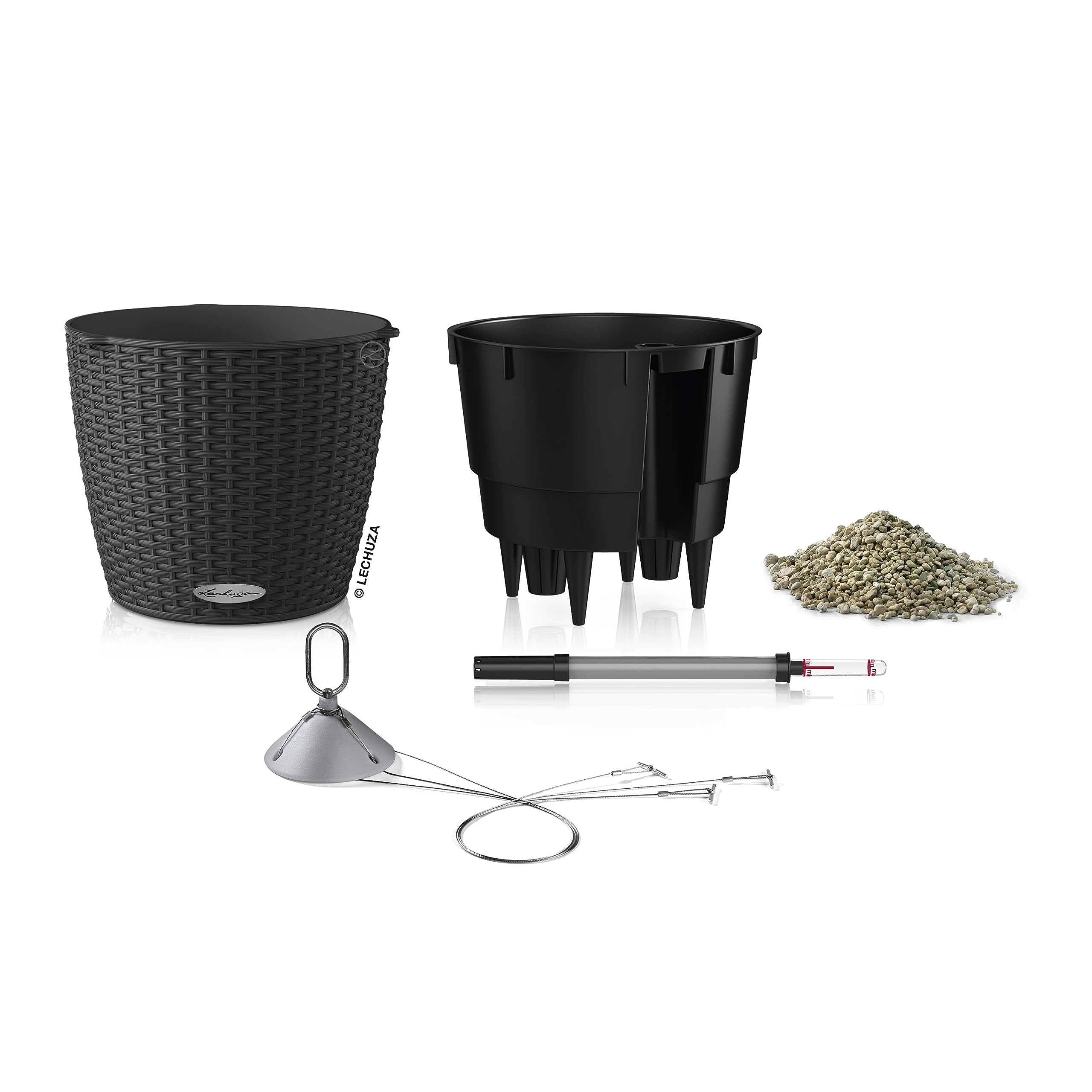 Lechuza NIDO Cottage 28 Self-Watering Hanging Planter | Rattan Granite