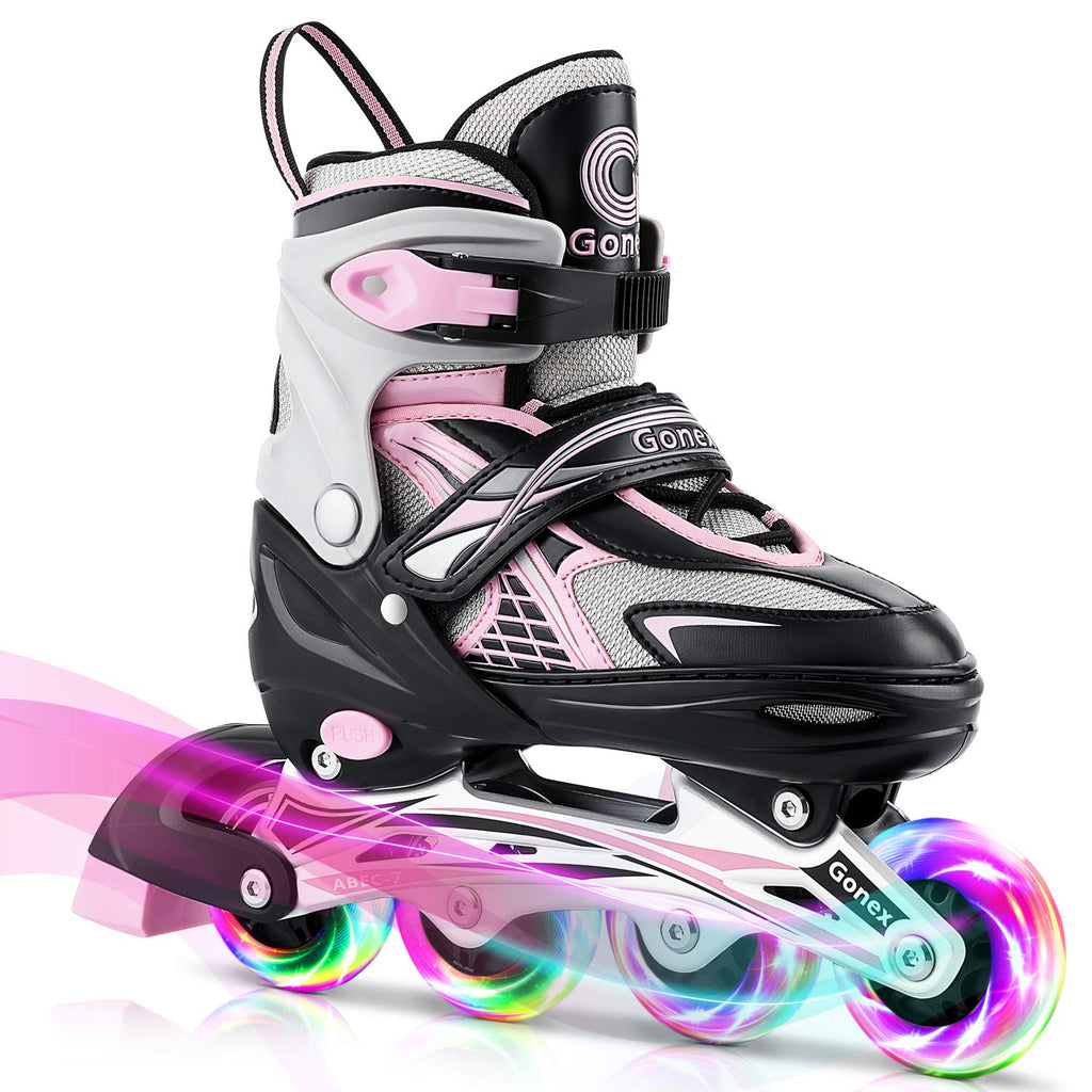 Gonex Kids Adjustable Inline Skates with 8 LED Flashing Wheels - Pink