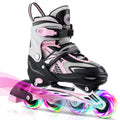 Gonex Kids Adjustable Inline Skates with 8 LED Flashing Wheels - Pink
