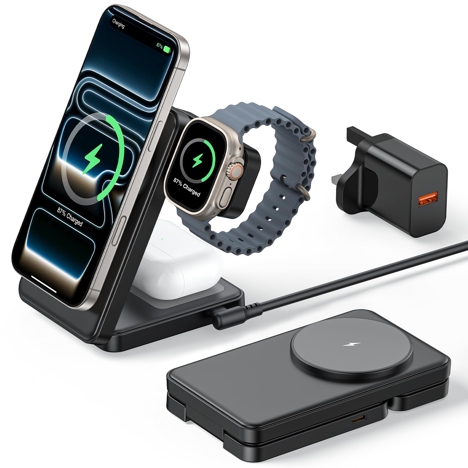 Jolof Store 3-in-1 Magnetic Wireless Charging Station for MagSafe – Black