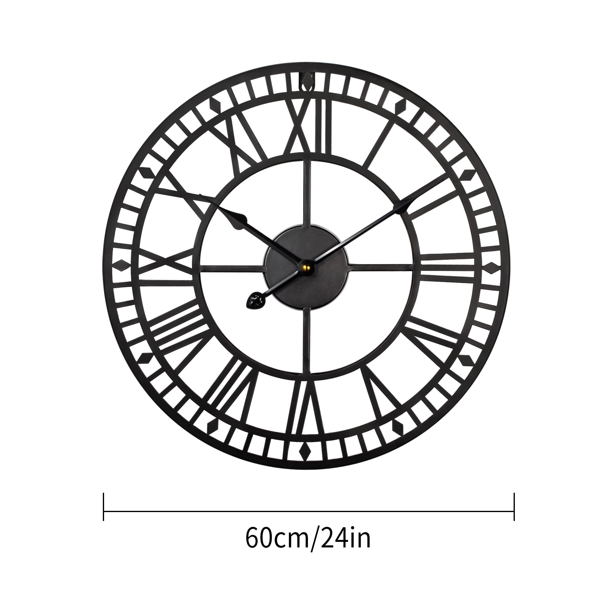 HAITANG Large Metal Wall Clock – 60cm Silent Retro Roman Numerals