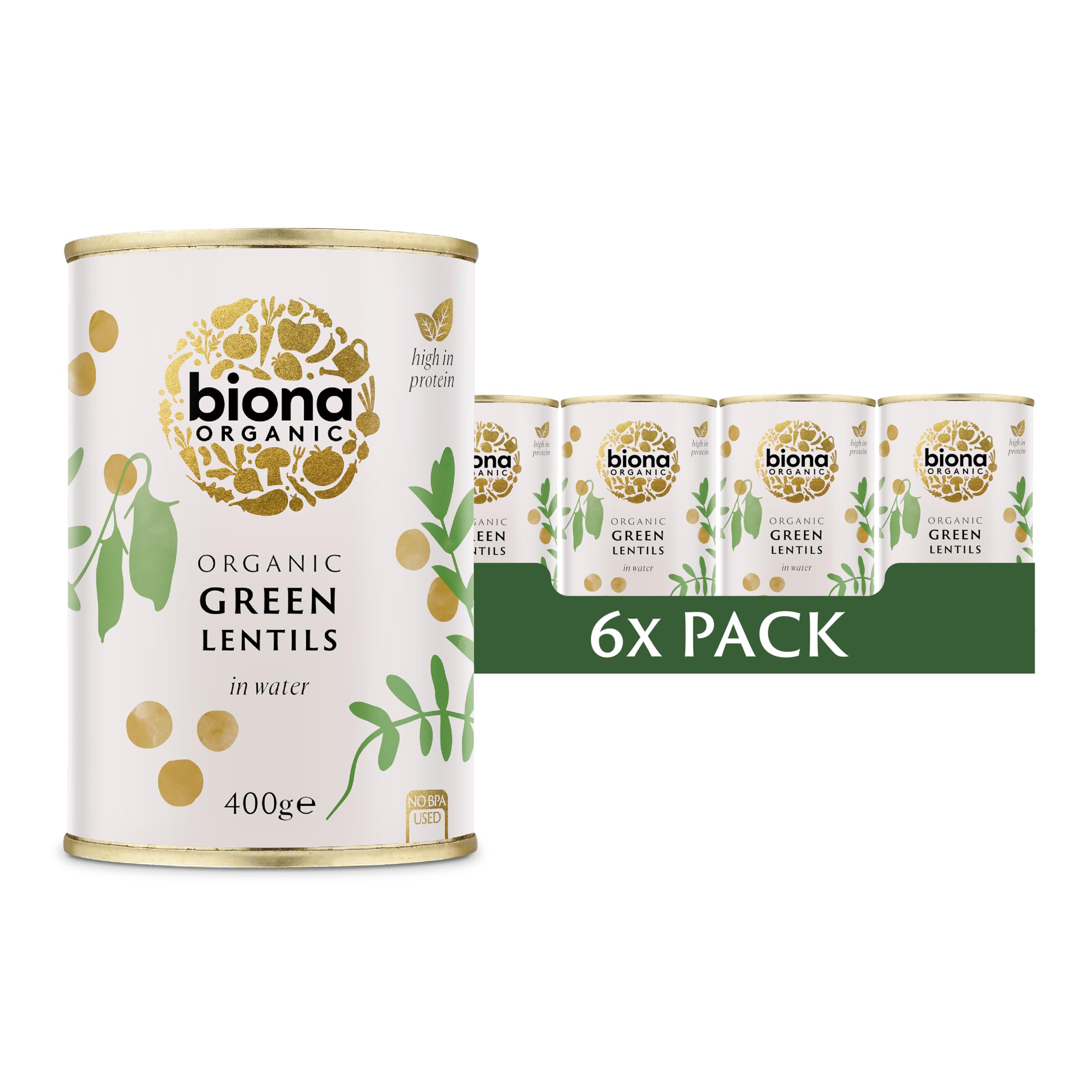 Biona Organic Green Lentils – 400g Canned Plant-Based Protein (Pack of 12)