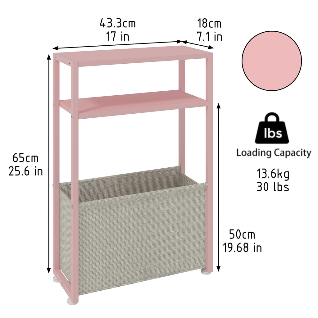 JERX Narrow Side Table with Fabric Basket, End Table for Small Spaces, Slim Side Table with Magazine Rack for Living Room Office Bedroom and Bathroom - image 2