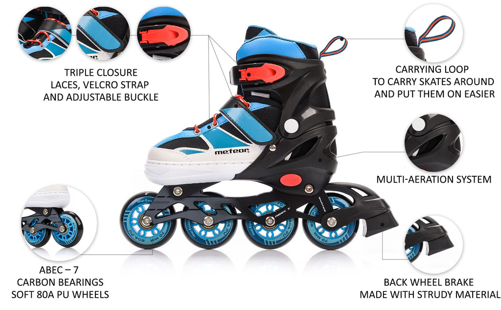 Meteor Kids Adjustable Inline Skates - ABEC 7 Roller Blades - Blue, S 30-33