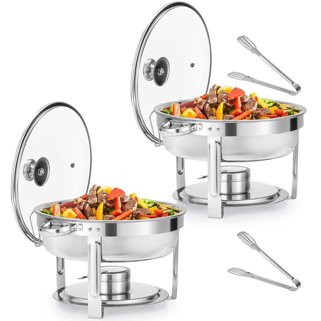 WILPREP 2-Pack Round Chafing Dish Buffet Set | 5.5L Stainless Steel Chafers