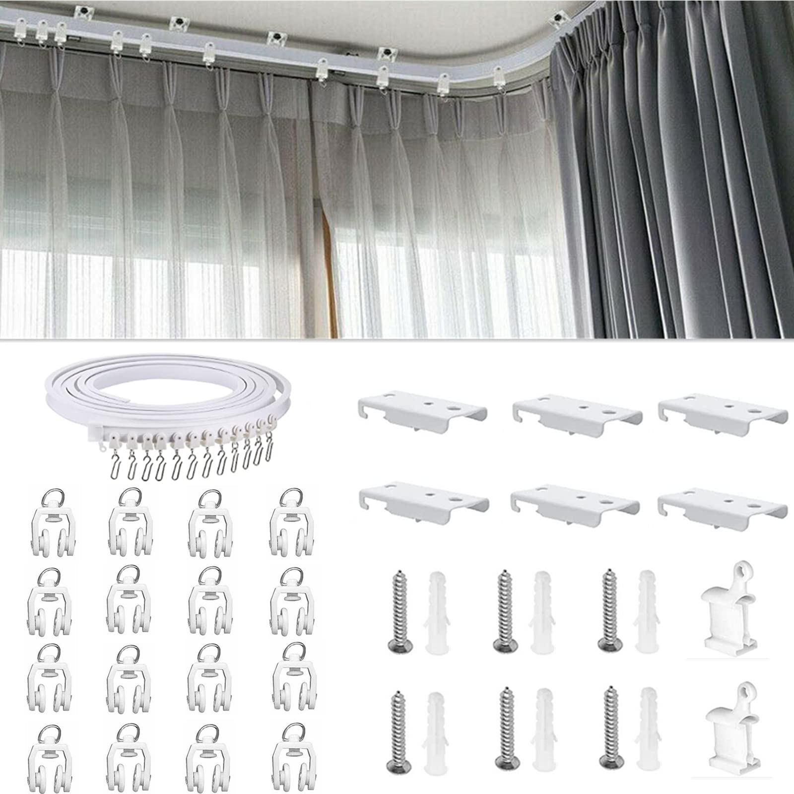 Binwat Flexible PVC Curtain Track – 2M Curved Ceiling Rail Room Divider