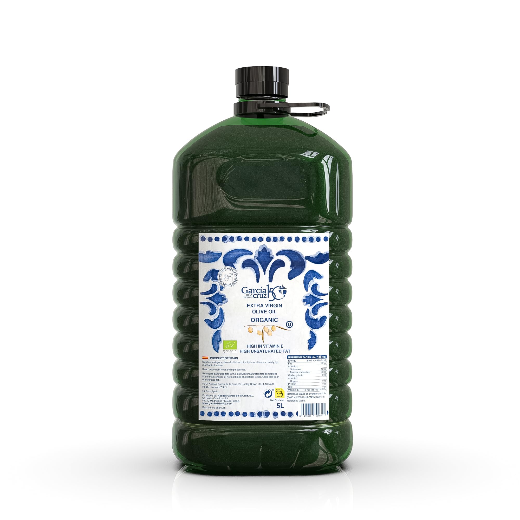 García de la Cruz Organic Extra Virgin Olive Oil - Spanish 5L Carafe