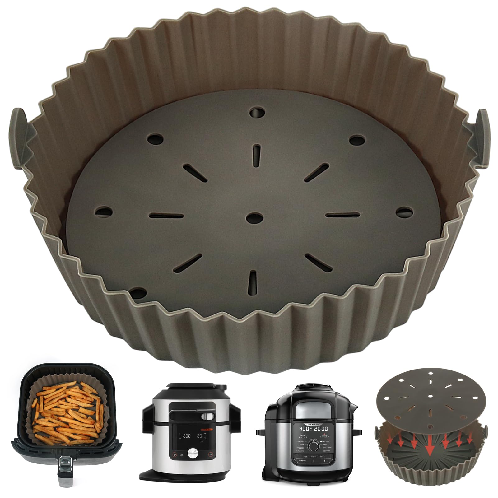 BYKITCHEN 9 Inch Round Silicone Air Fryer Liner for Ninja Foodi MAX