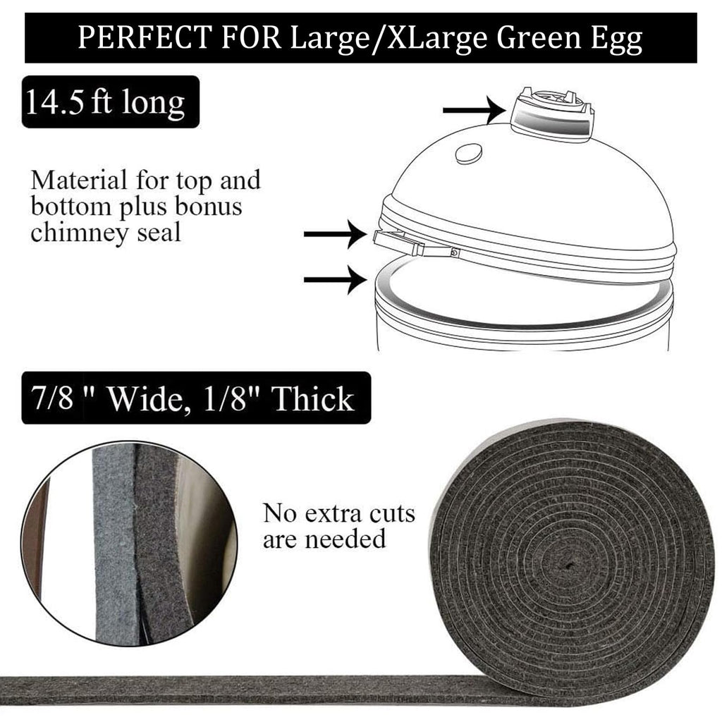 KAMaster High Temp Grill Gasket for Large/XL Big Green Egg - 14ft Felt Seal