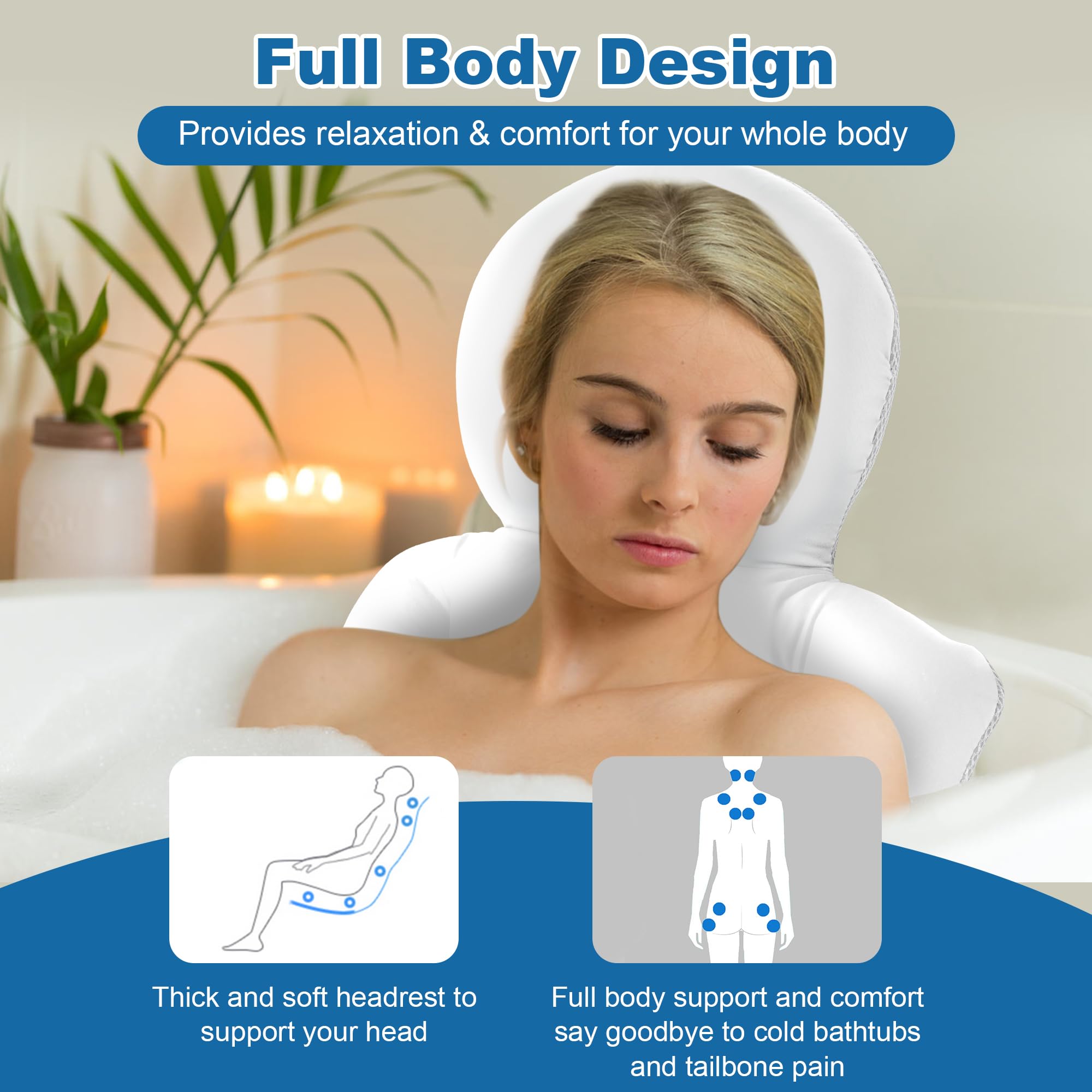 Full Body Bath Pillow – Luxury Air-Mesh Tub Cushion, White
