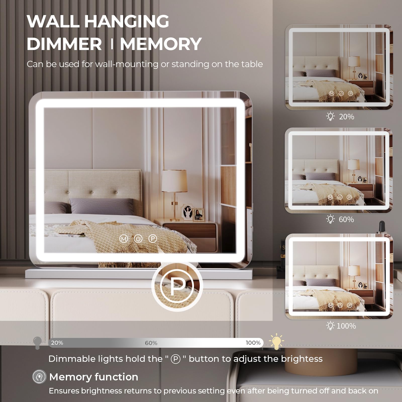 ZL ZELing Large Vanity Mirror with Lights | Dimmable LED Makeup Mirror
