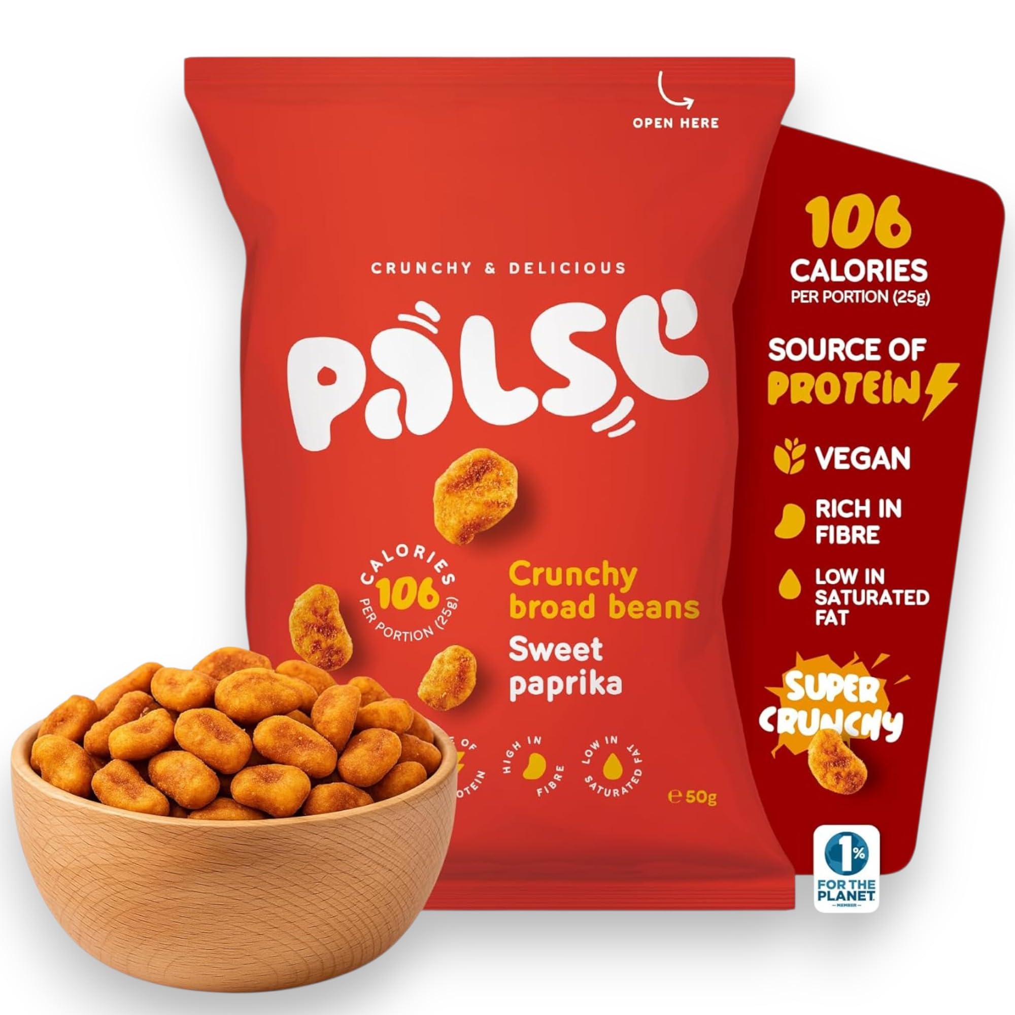Palse Sweet Paprika Crunchy Broad Beans – High Protein Vegan Snacks (12x50g)