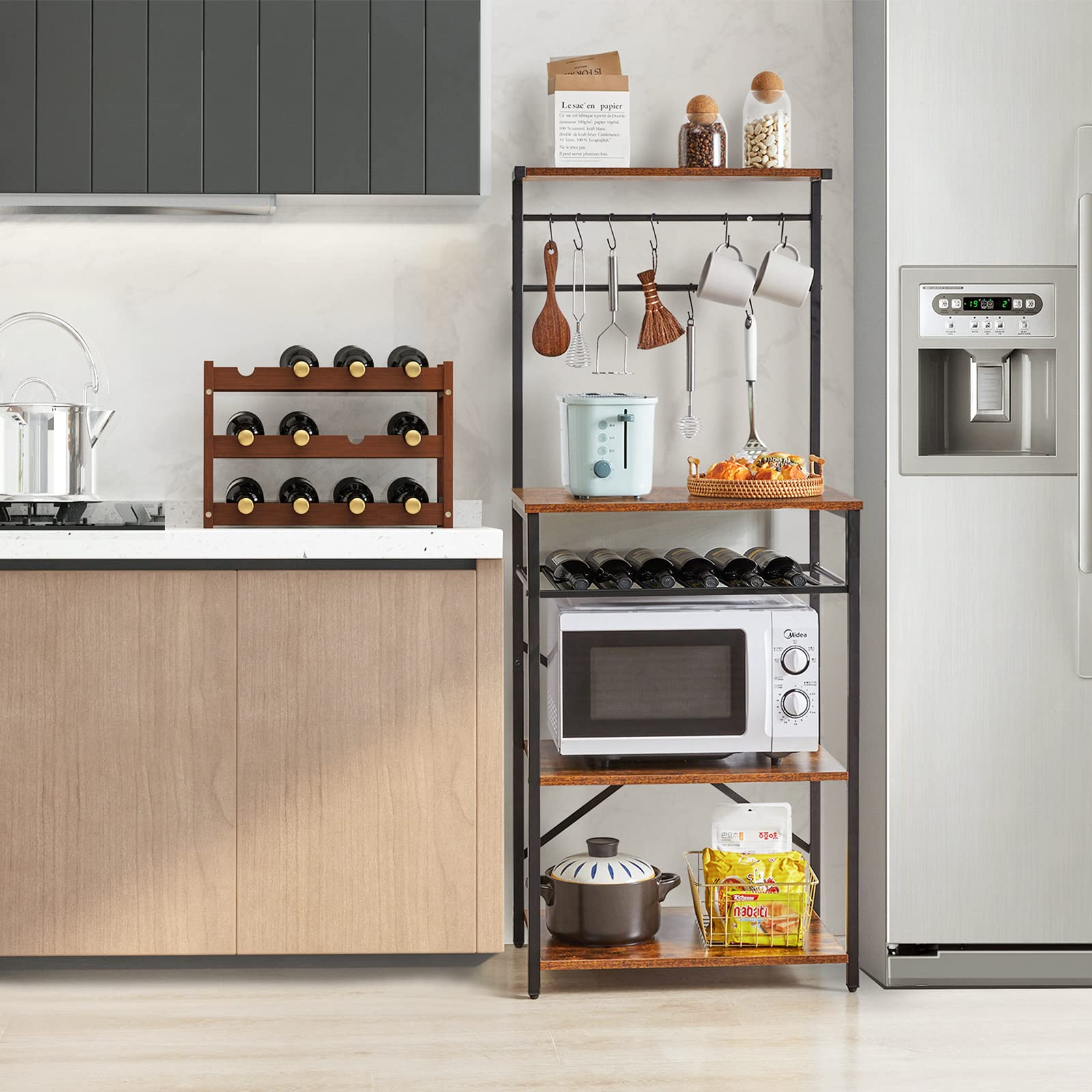 YMYNY Industrial Kitchen Baker's Rack – 4-Tier Microwave Stand & Coffee Bar