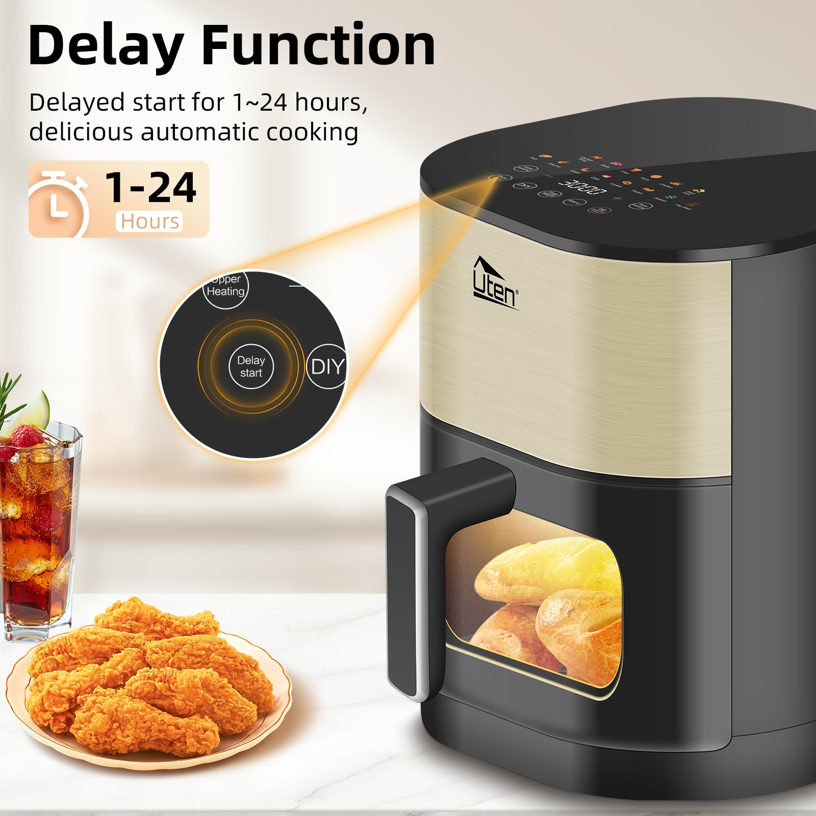 Uten Dual Blaze Air Fryer 5.5L | 14-in-1 Smart Cooker with Visual Window