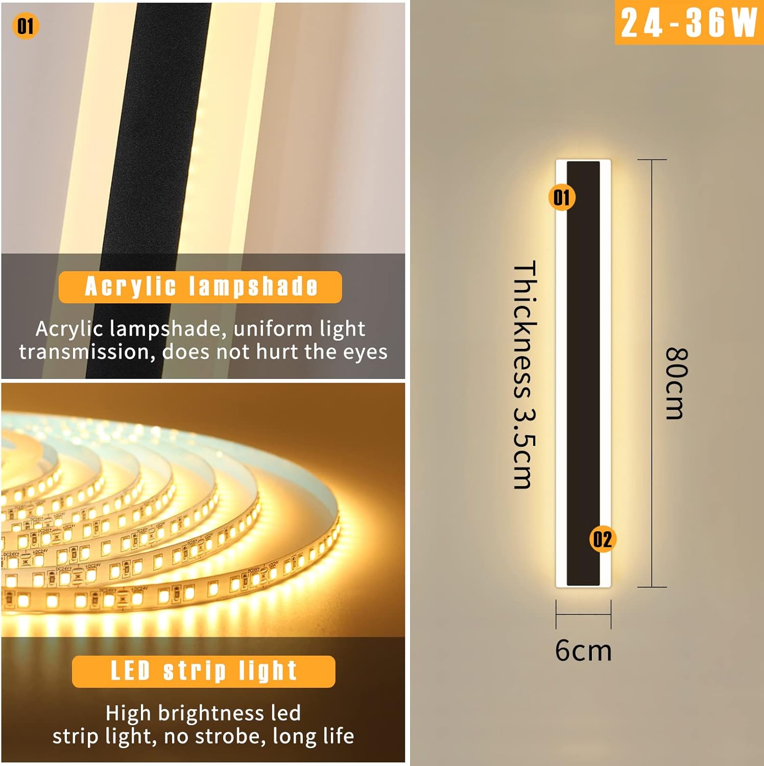 Mikeru Modern LED Outdoor Wall Light – 80cm 31W 3000K IP65 Acrylic