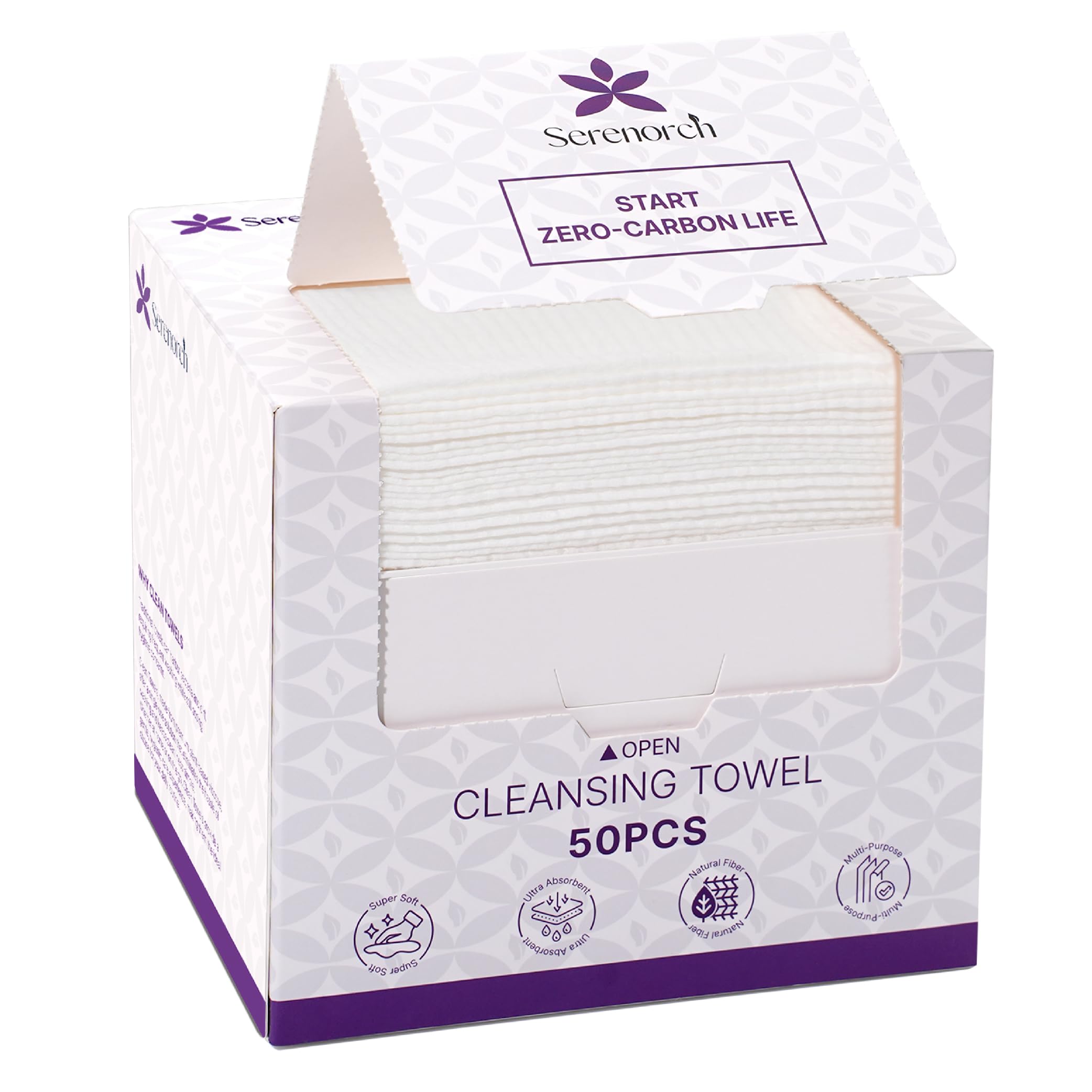 Serenorch XL Disposable Face Towels – Biodegradable Soft Wipes, 50 Count