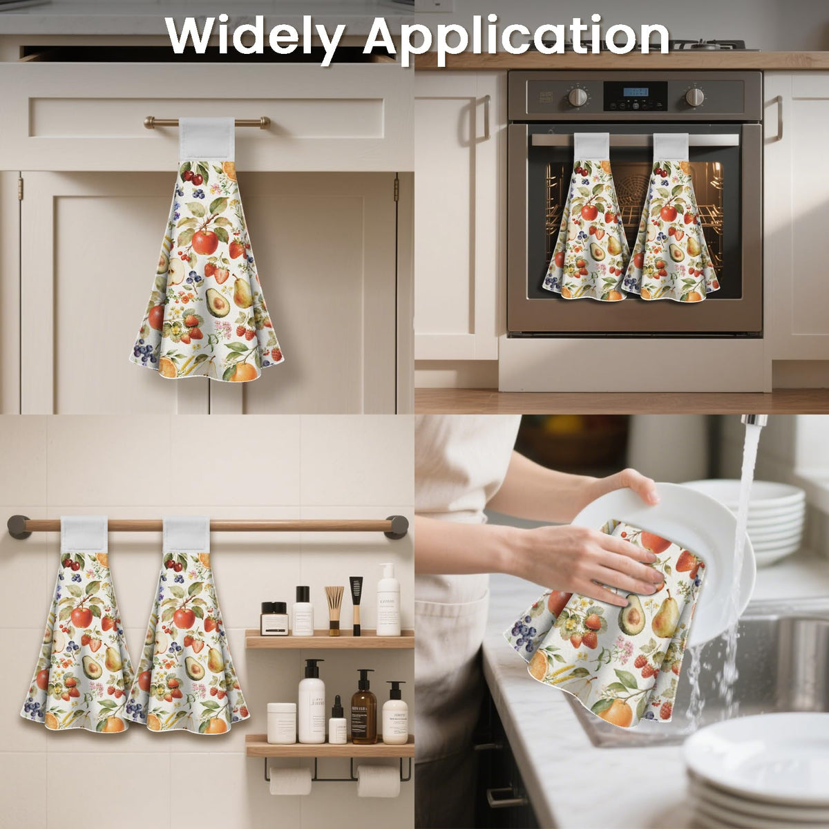 CUTHOLLOW 2 Pcs Fruits and Flowers Hanging Kitchen Towels with Loop - image 3