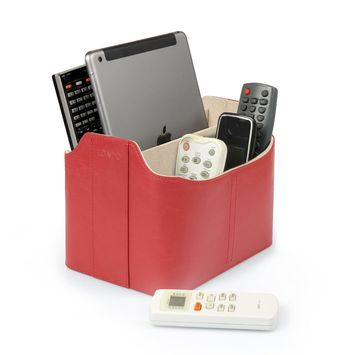LONDO Leather Remote Control Organizer Caddy with Tablet Holder - 4 Pockets - Fits Apple TV, Roku, iPad - image 2