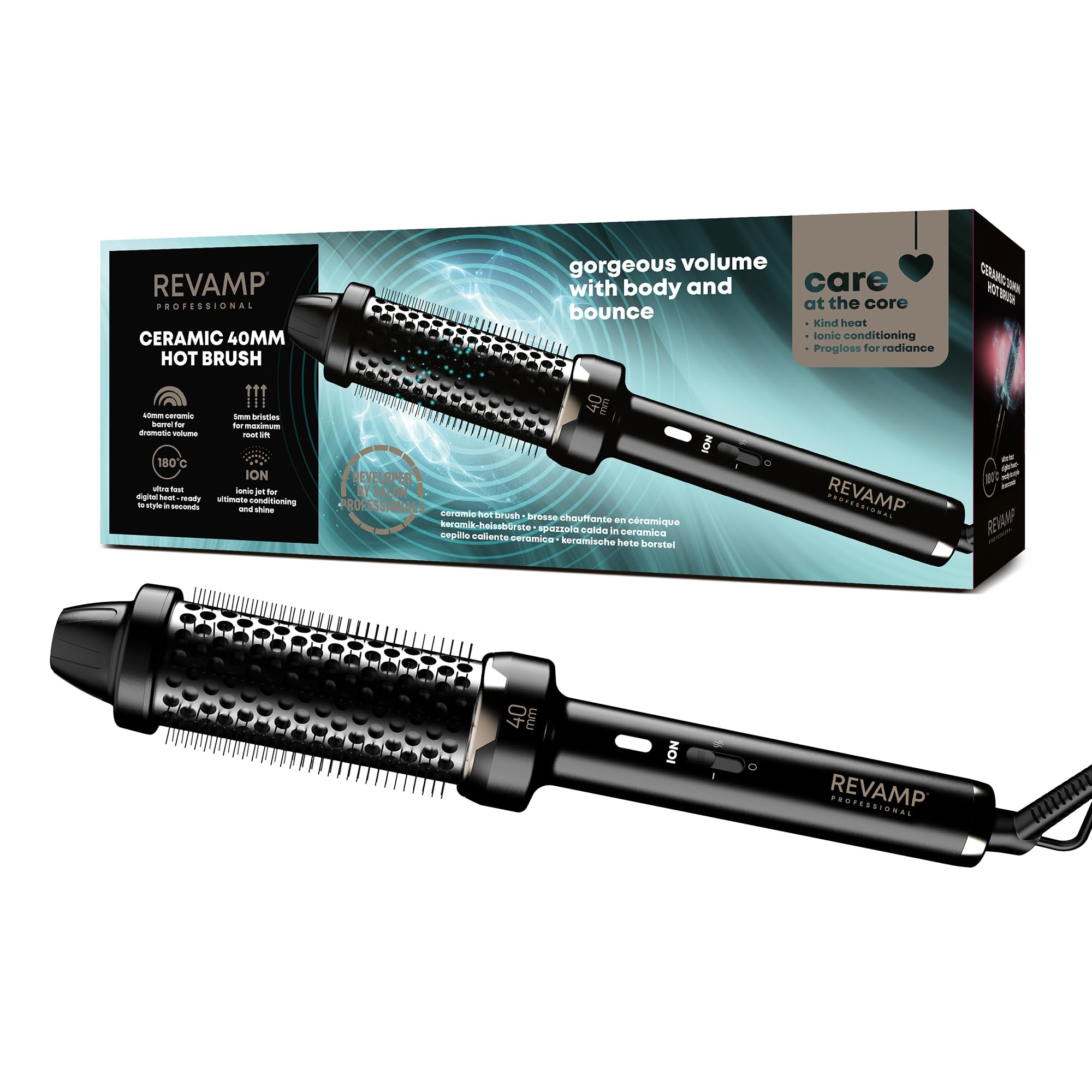 REVAMP Big Hot Brush – 40mm Ionic Thermal Styler for Volume and Shine