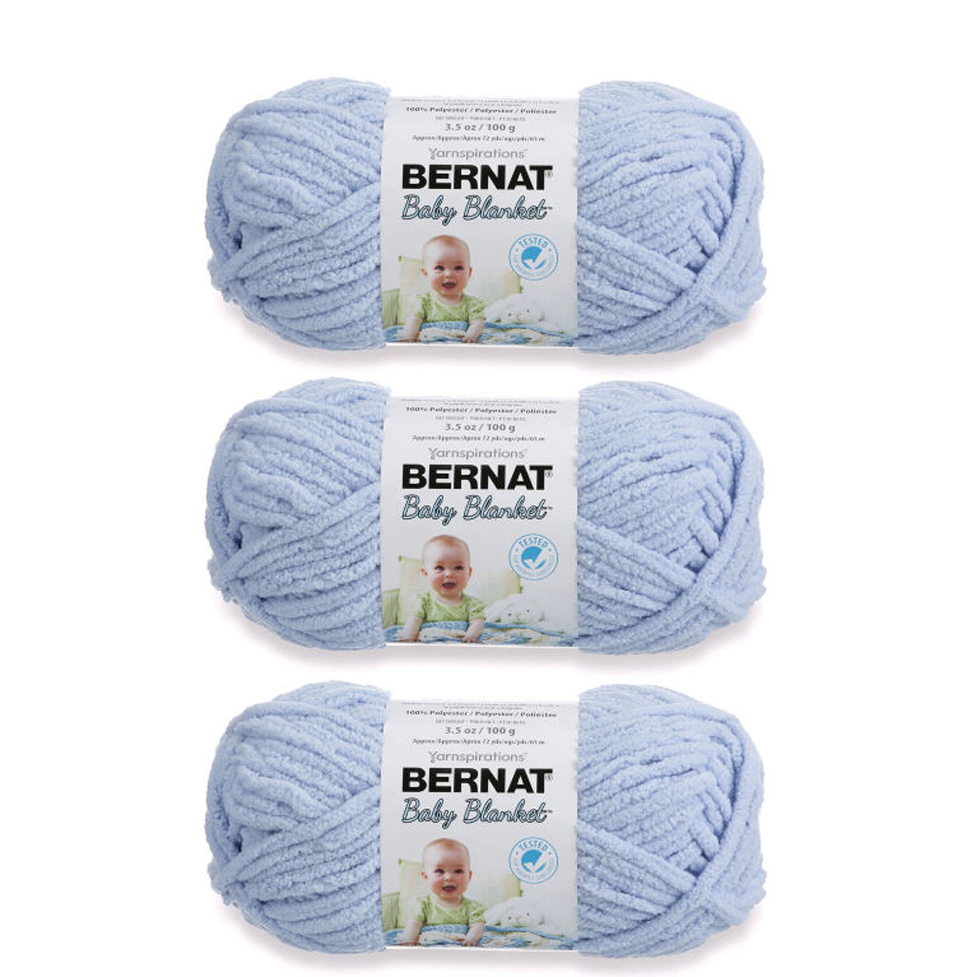 Bernat Baby Blanket Yarn – Baby Blue Chenille Polyester – 3 Pack 100g