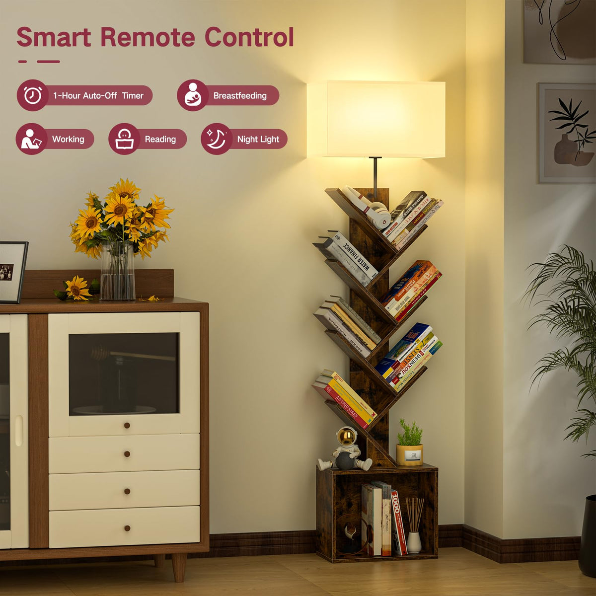 OUTONLIFE 9 Tier Tree Bookshelf with Light and Cabinet, Remote & Timer - image 4
