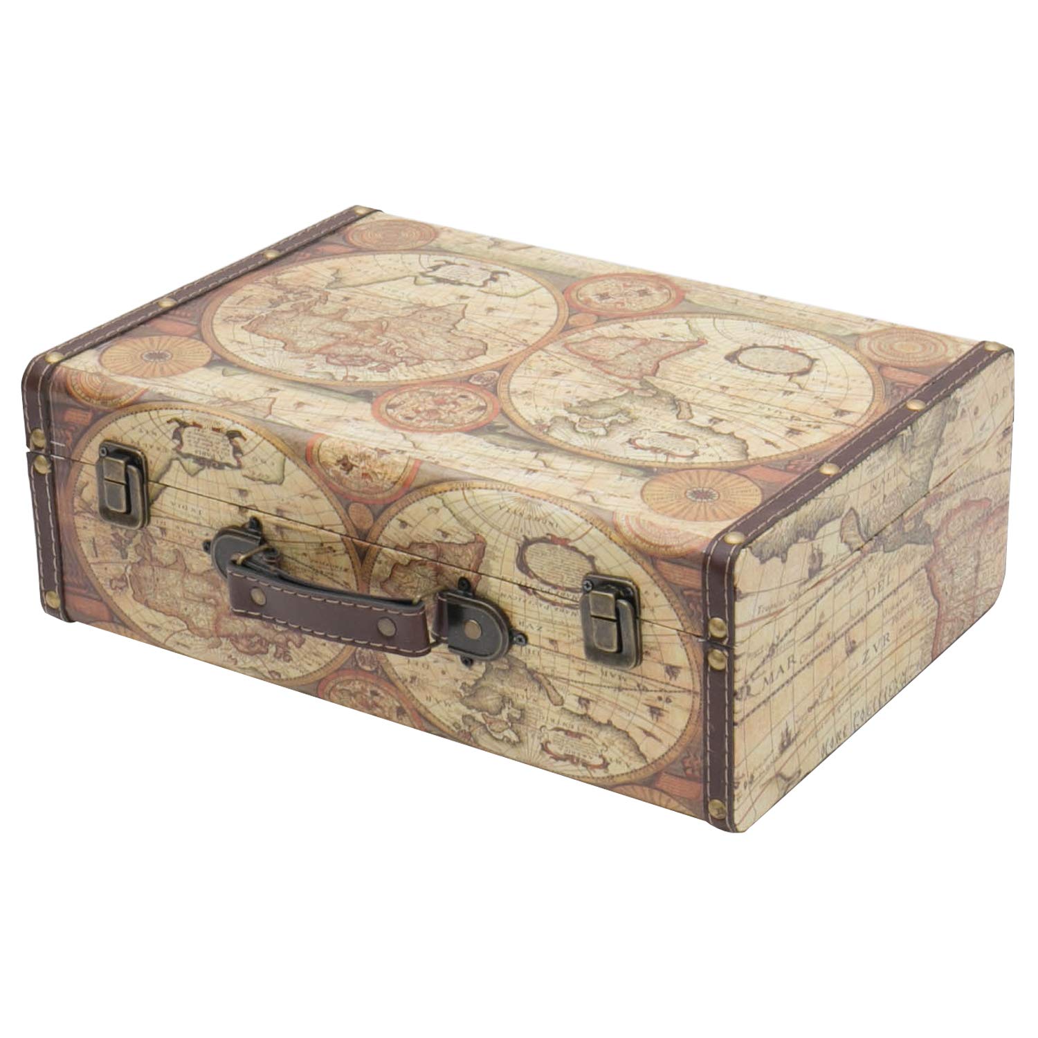 HMF Vintage Wooden Suitcase – Large World Map Decorative Storage Box