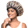 mikimini Leopard Shower Cap for Women | Double Layer Waterproof Bath Hat