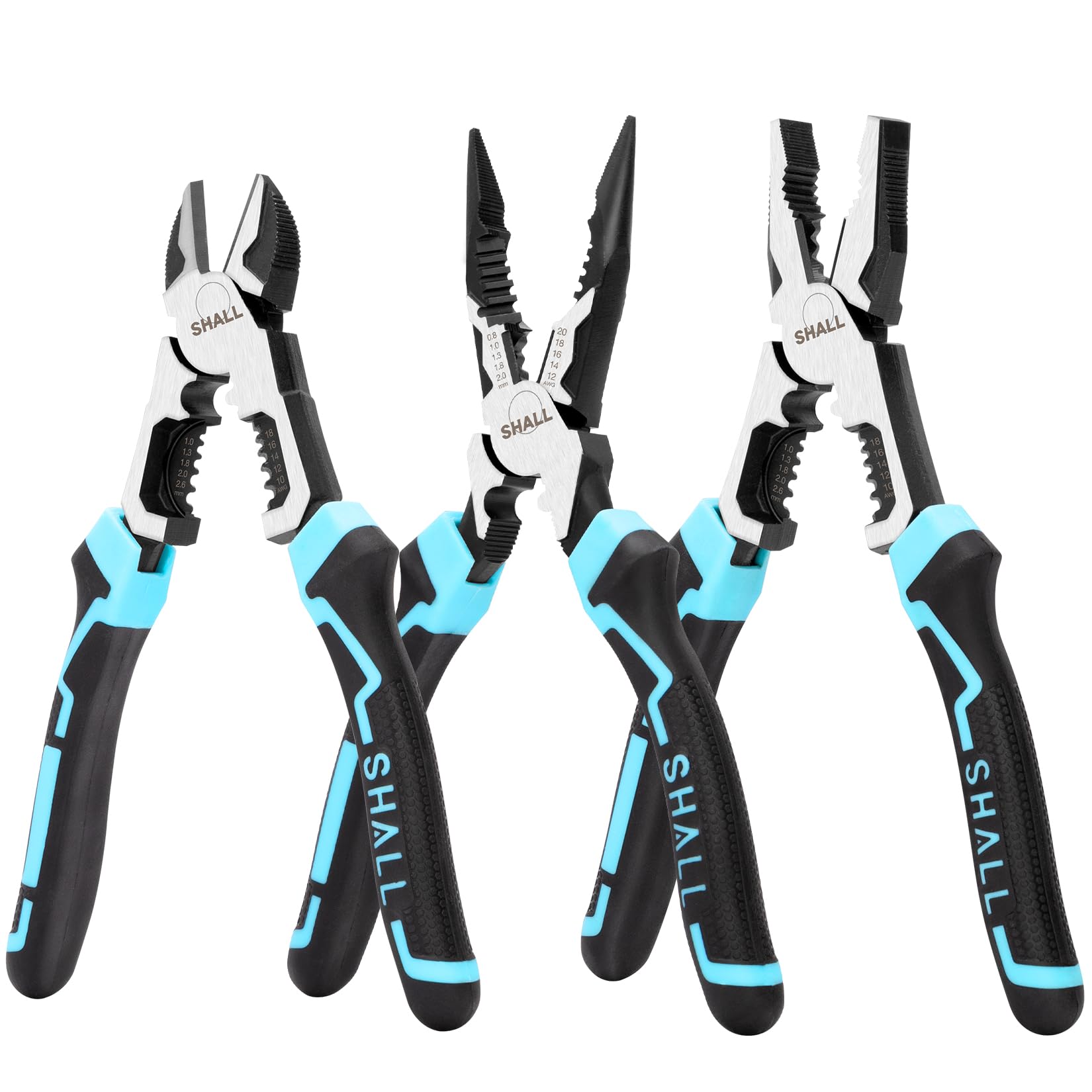 SHALL 3-Piece High Leverage Pliers Set | 8-Inch Electrician Tool Kit