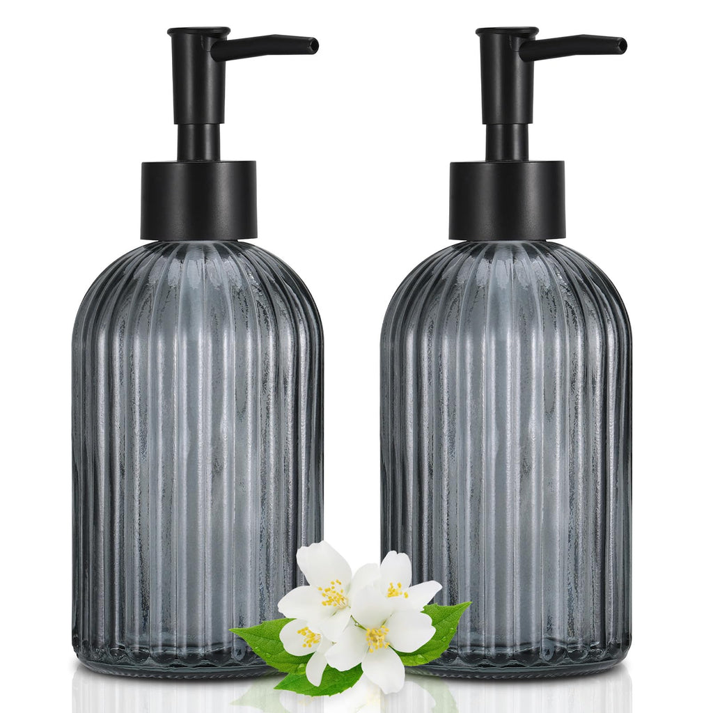 Hejo 2 Pcs 400ml Glass Soap Dispenser with Black Pump - image 1
