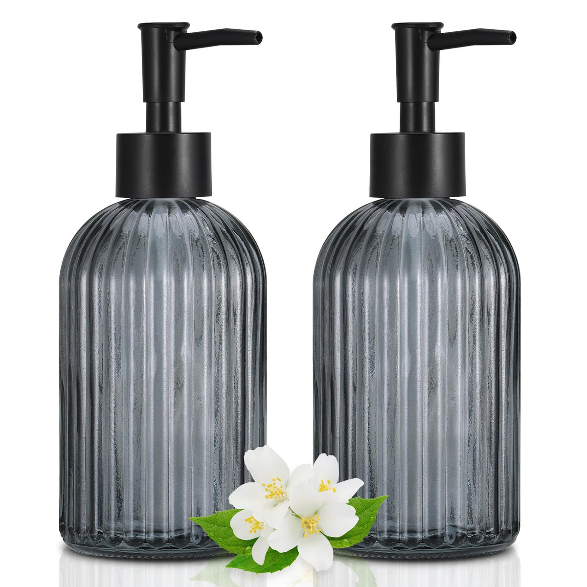 Hejo 2 Pcs 400ml Glass Soap Dispenser with Black Pump - image 1