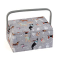 Hobby Gift Medium Sewing Box – Grey Dogs Fabric Craft Storage with Tray