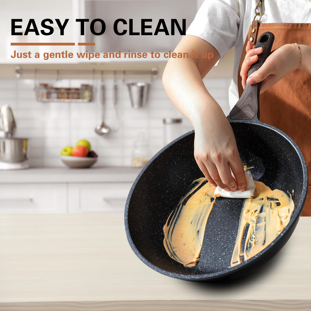 Kordisen 30cm Non-Stick Induction Wok Pan with Lid | Granite Stir-Fry Pan