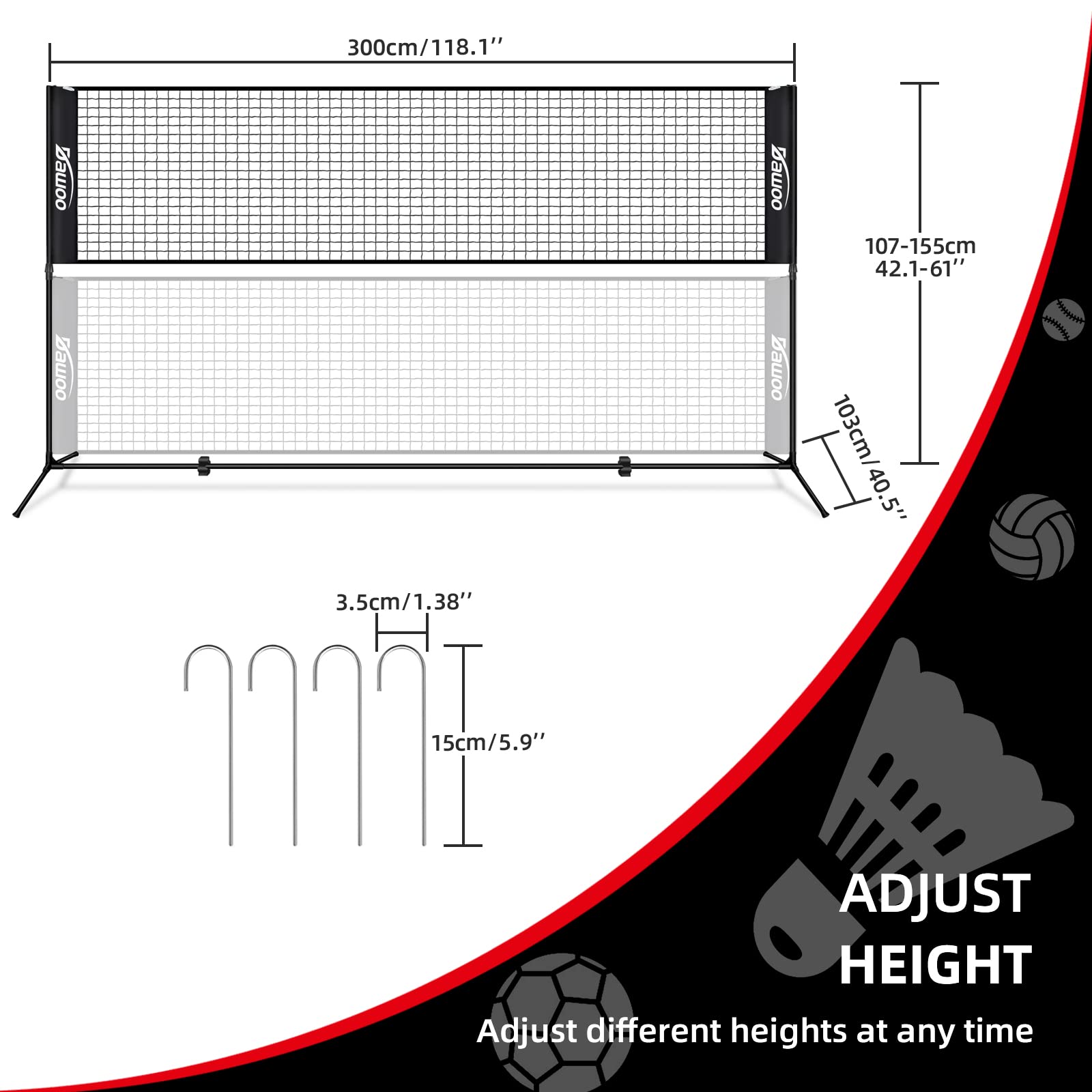 DAWOO 3M Portable Sports Net | Adjustable Tennis & Badminton Set
