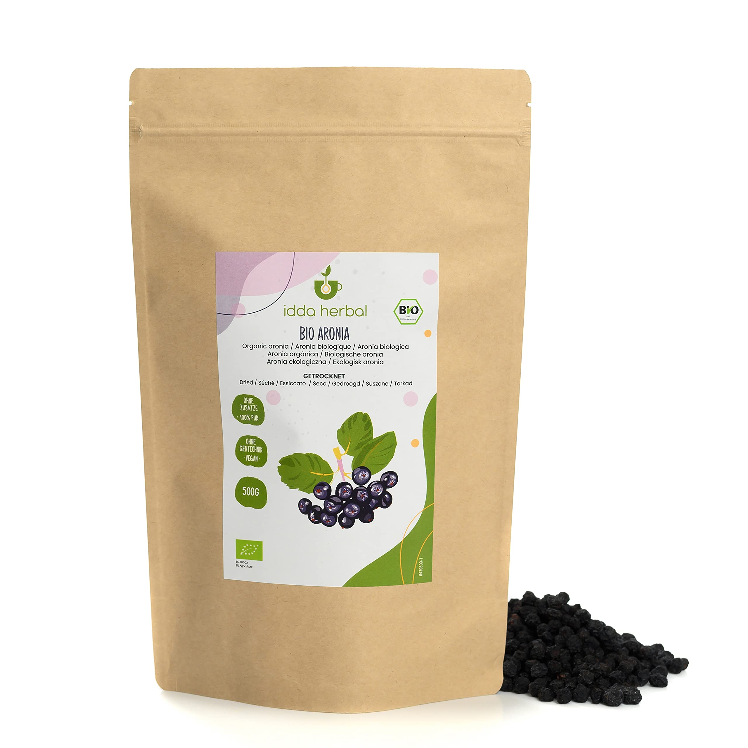 IDDA Herbal Organic Aronia Berries – 500g Unsweetened Dried Fruit