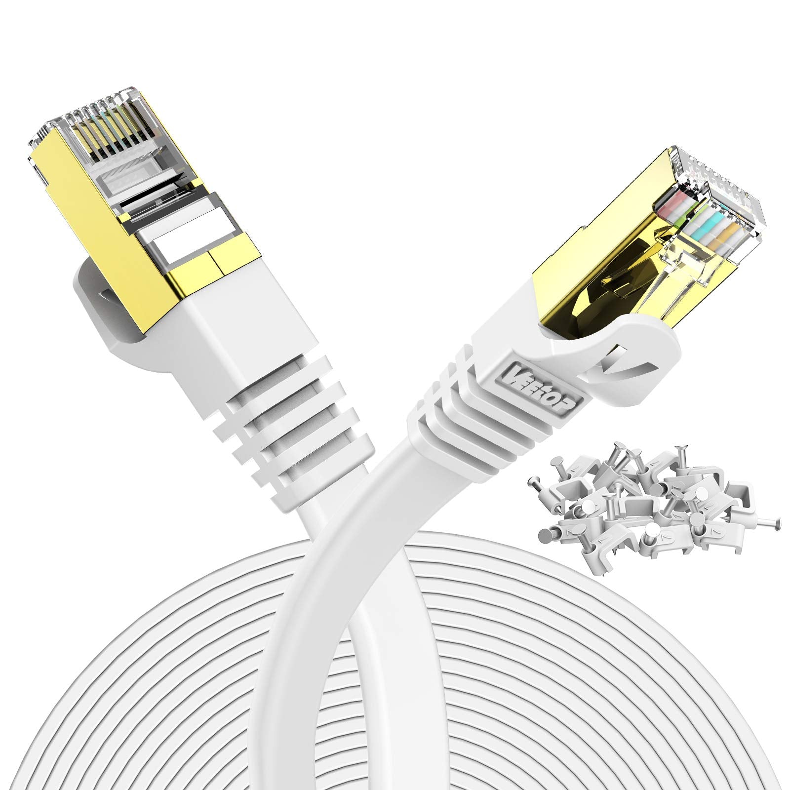 Veetop 20m Flat CAT7 Ethernet Cable | 10Gbps High Speed RJ45 LAN