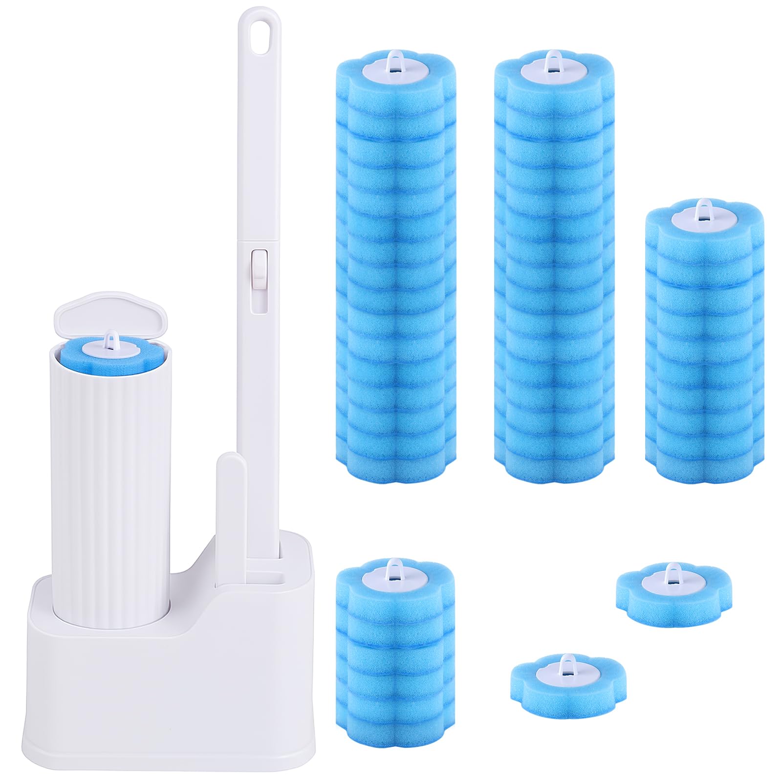 wlich Disposable Toilet Brush Set with 48 Refills and Wall Mount Holder