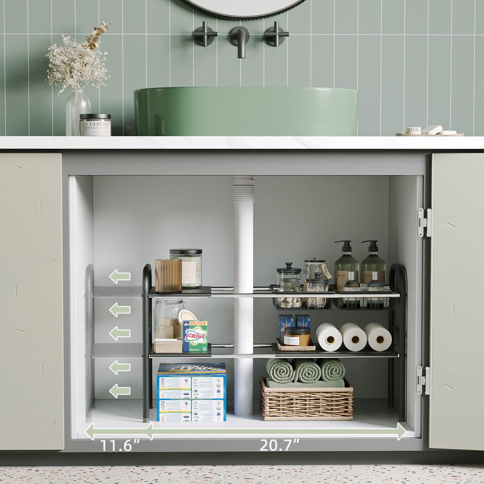 NETEL 2-Tier Under Sink Storage Organiser | Adjustable Stainless Steel