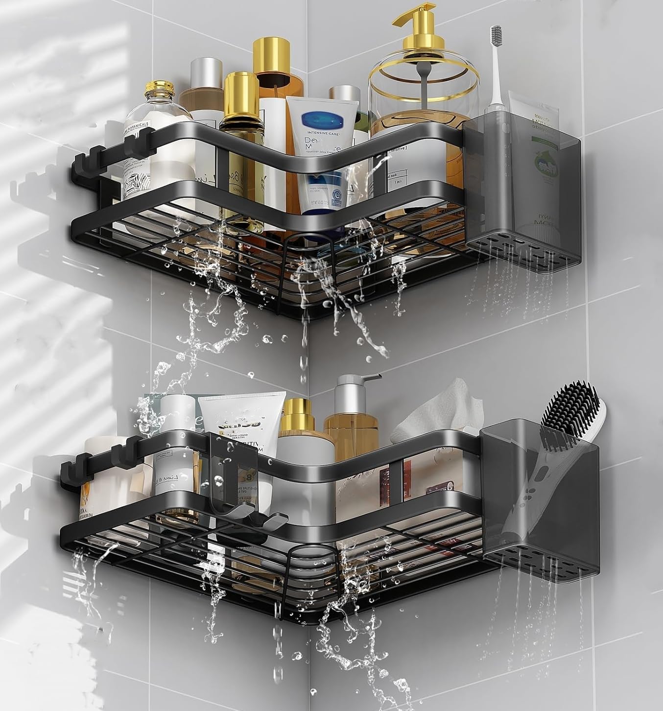 VILCEN Corner Shower Caddy 4-Pack | Rustproof No-Drill Shelf, Black